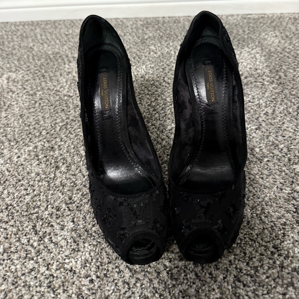 Louis Vuitton Black Lace Stiletto Heels